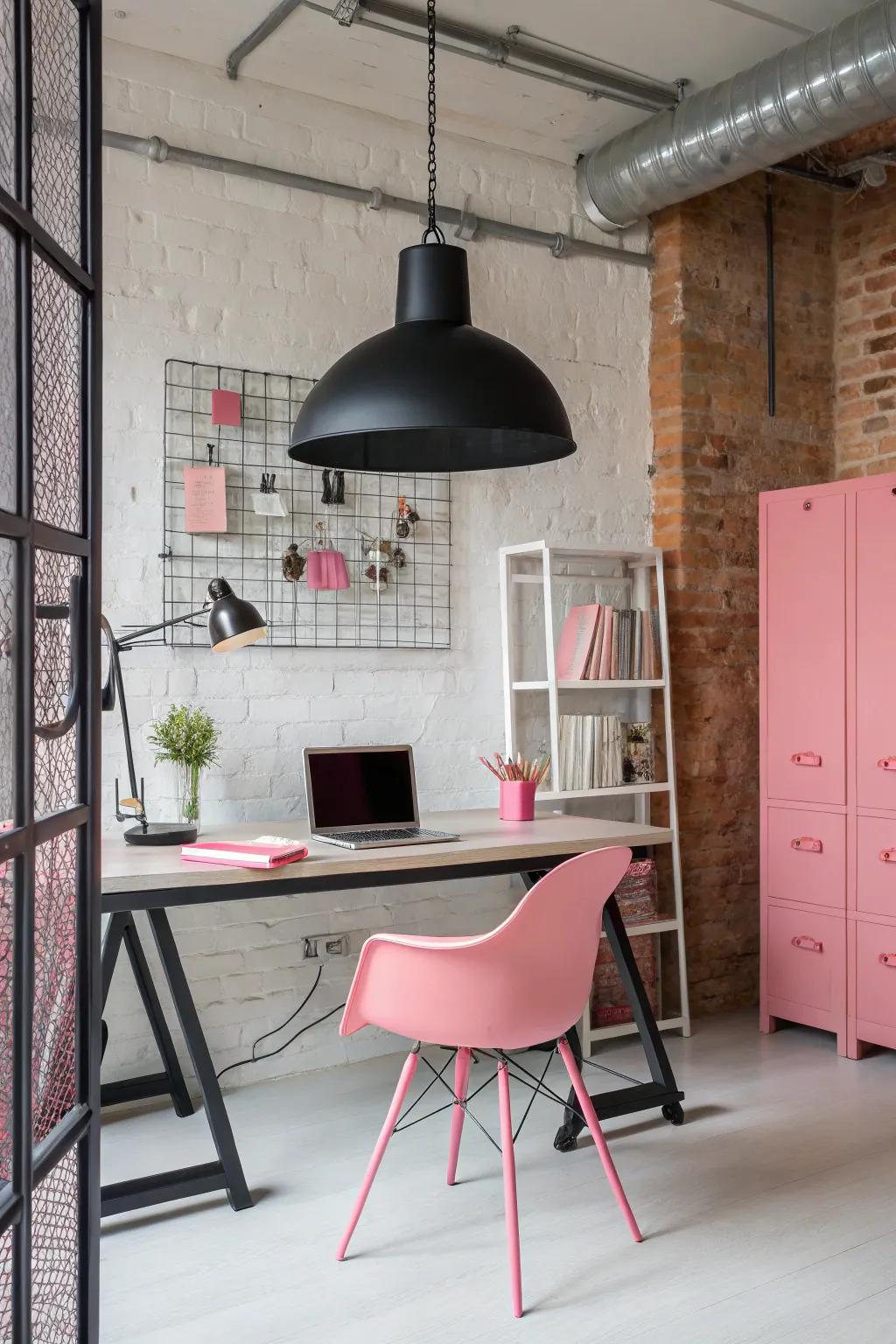 image7 pink and black office ideas incorporate black lighting fixtures